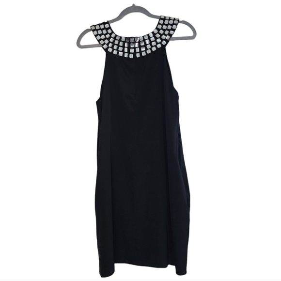 Alice and Olivia Vintage Black silver glass Rhinestone Silk mini dress 20s 60s - Picture 3 of 12